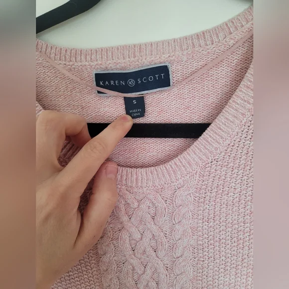 Karen Scott Textured Light Pink Sweater Size S Cable Knit Cozy Crew Neck Preppy - Picture 4 of 12